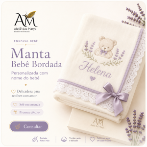 Manta Bebê Bordada Personalizada com Nome | Ateliê das Marys